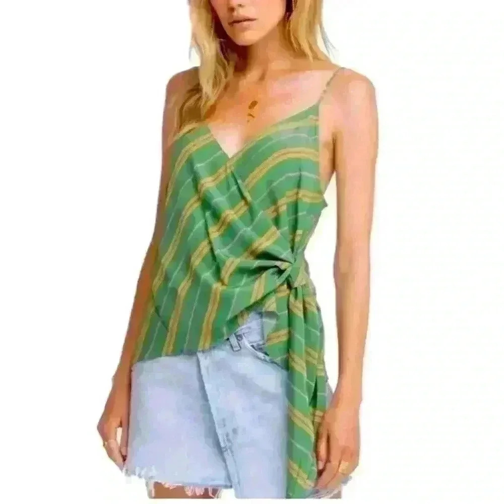 Astr The Label Landon Striped Wrap Tank Top In Green Emerald Stripe Size S - Picture 1 of 10